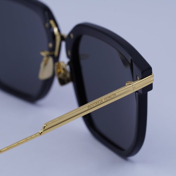 Bottega Veneta BV1083SA 001 Sunglasses Black/Gold Square Frame, Grey Lenses - Picture 8 of 9